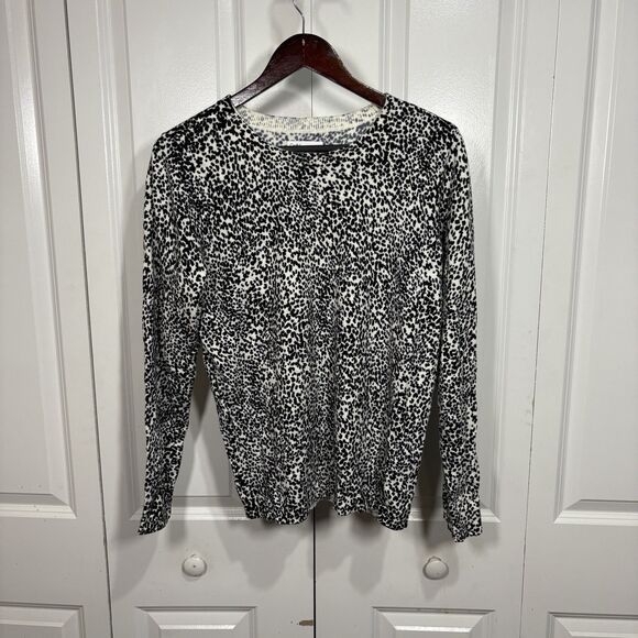 Croft & Barrow Womens M Sweater Black White Leopard Animal Print Knit Boho Chic - Picture 1 of 7